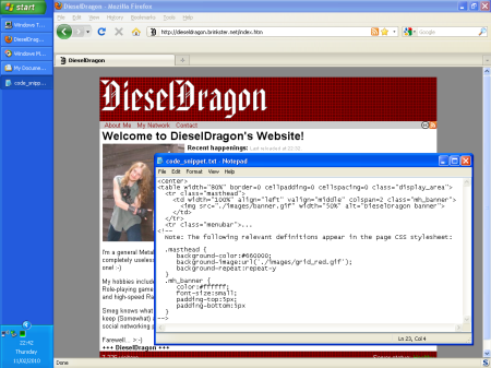 Original DieselDragon masthead and relevant HTML code.