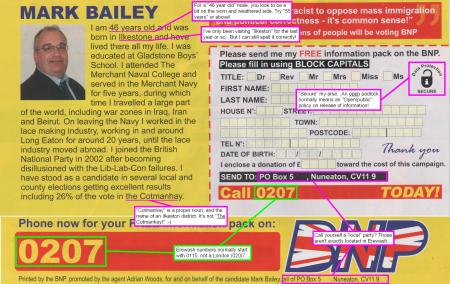 Composite scan of BNP flyer with errors highlighted